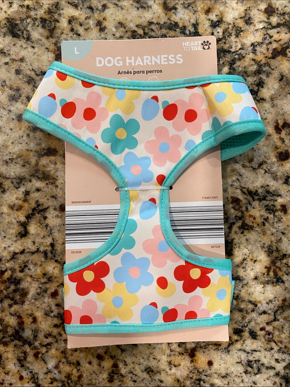 Heart to Tail Floral Dog Harness in Turquoise Trim